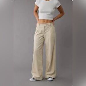 NWT American Eagle ($74.95) Cream HighRise Wide Leg Stretch Corduroy Trouser